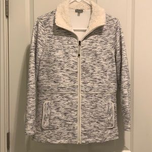 T by Talbots Cream and gray zip up jacket size Mp